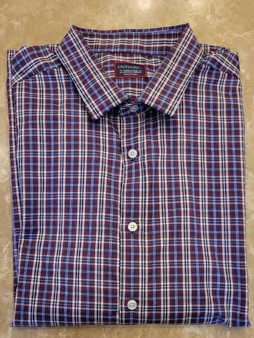 *UNTUCKit Red, White and Blue Plaid Long-Sleeve Button-Down Shirt, XXXL